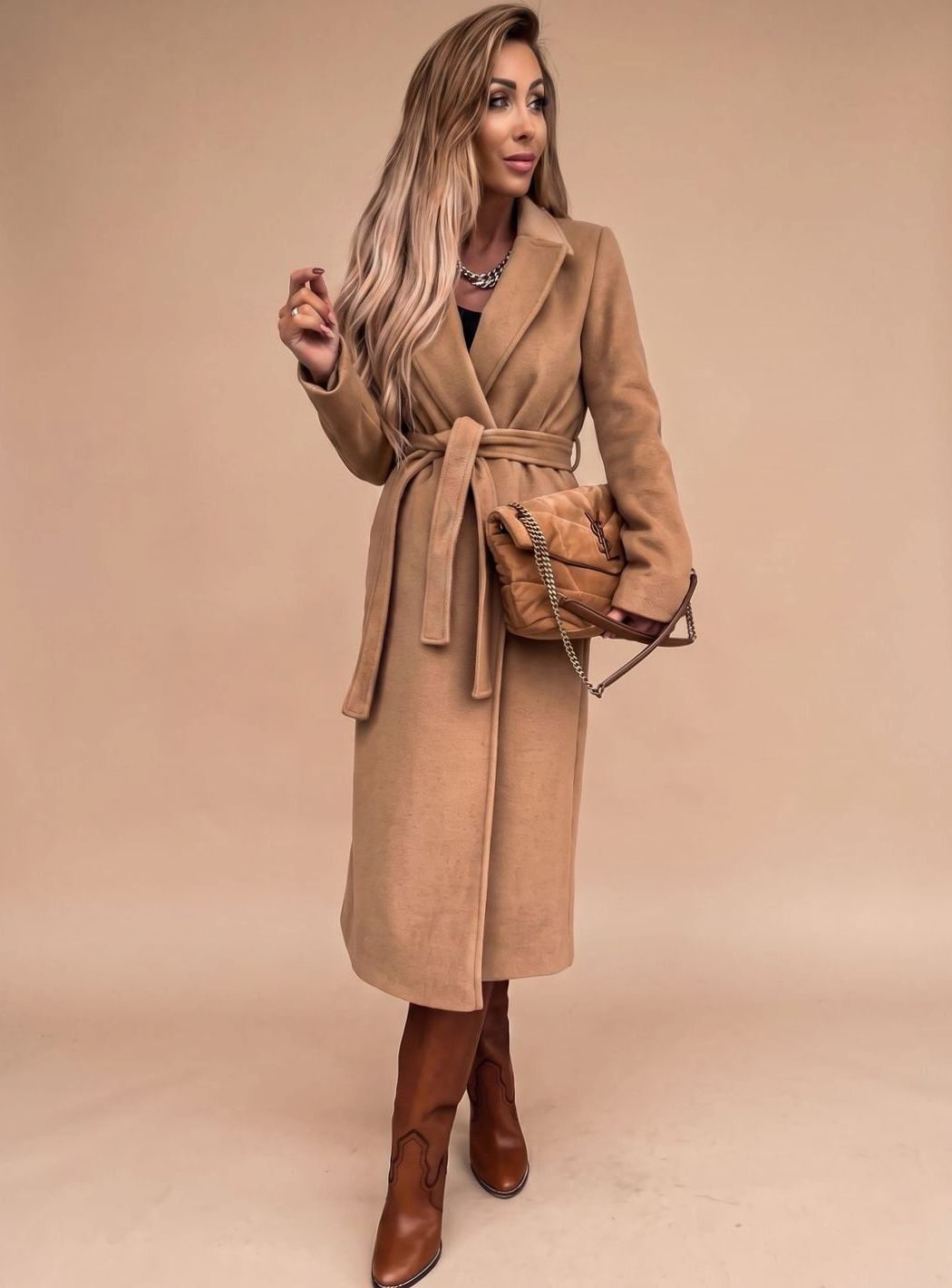 Elara | Women's Wrap Coat with Tie Belt & Classic Lapel Collar