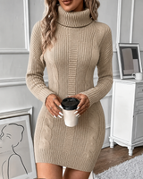 Isla | Women's Cable Knit Turtleneck Sweater Dress