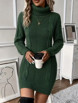 Isla | Women's Cable Knit Turtleneck Sweater Dress