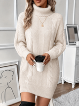 Isla | Women's Cable Knit Turtleneck Sweater Dress