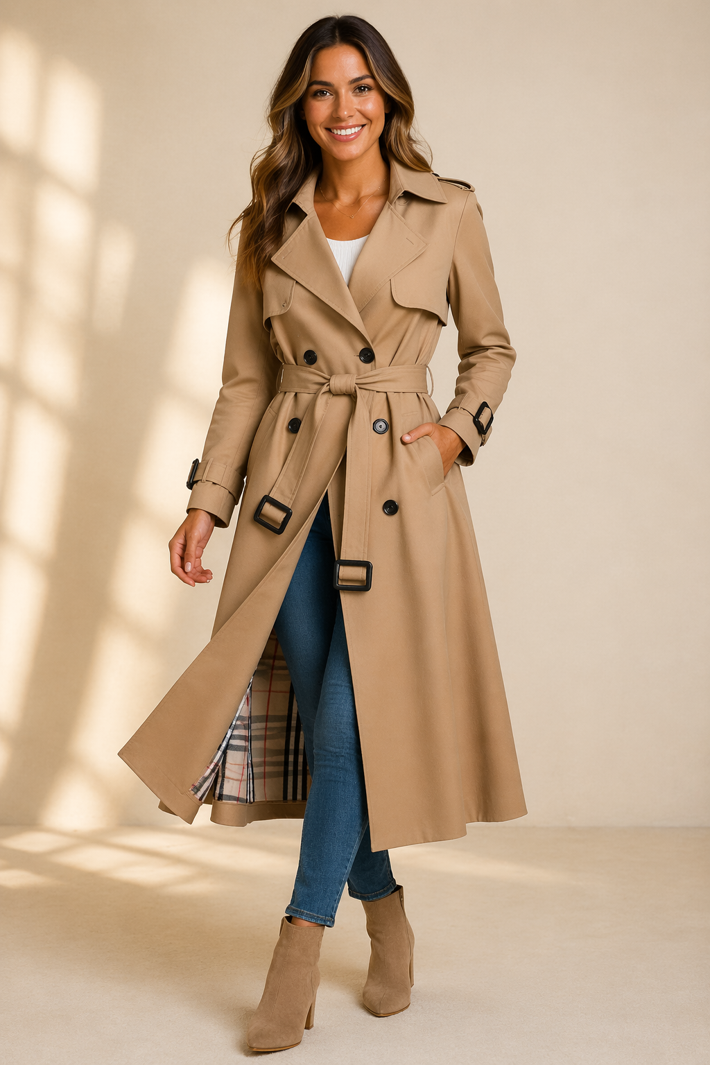 Madison | Women's Trench Coat with Double-Breasted Front & Waist Belt