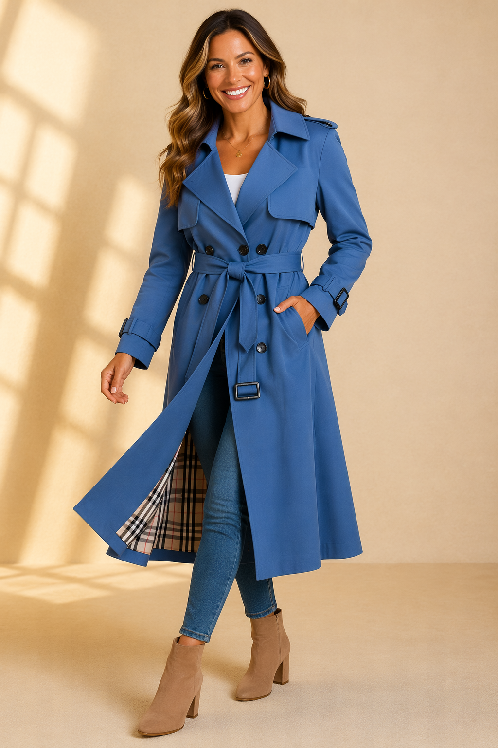 Madison | Women's Trench Coat with Double-Breasted Front & Waist Belt