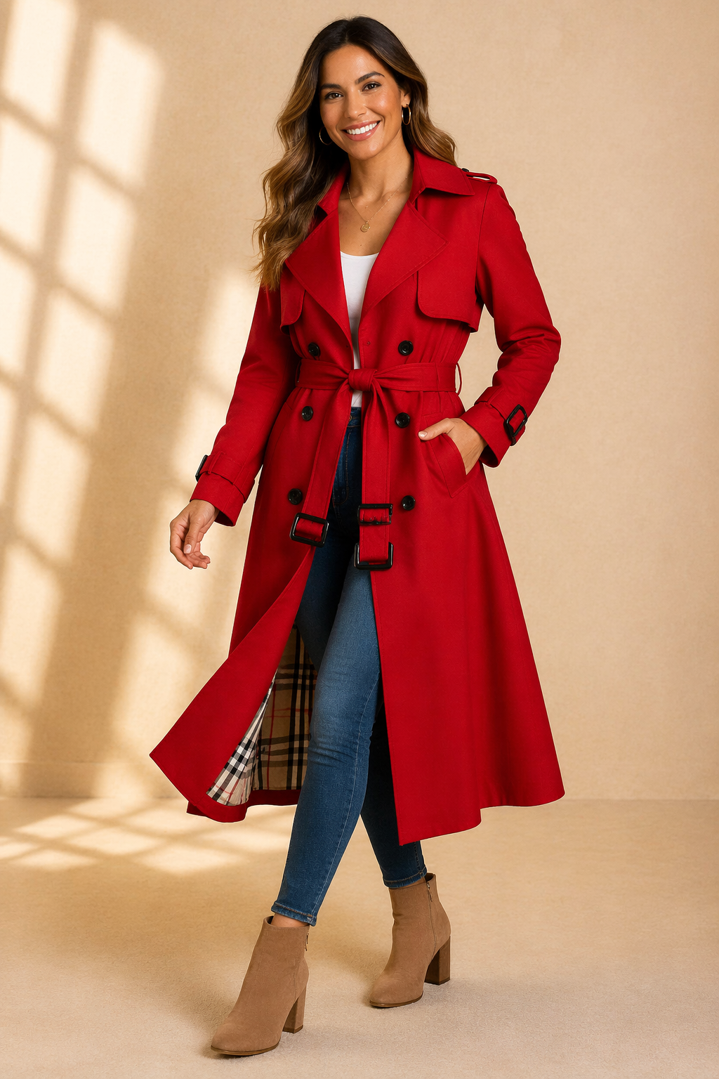 Madison | Women's Trench Coat with Double-Breasted Front & Waist Belt