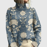Willow | Green Turtleneck Sweater with Whimsical Print