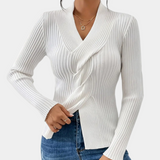 Elena | Ribbed V-Neck Sweater with Twist Front
