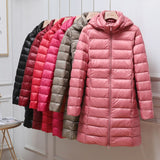 Amelia | Women's Long Puffer Jacket with Hood & Horizontal Quilting