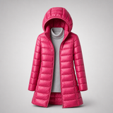 Amelia | Women's Long Puffer Jacket with Hood & Horizontal Quilting