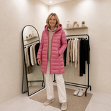Amelia | Women's Long Puffer Jacket with Hood & Horizontal Quilting