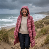 Amelia | Women's Long Puffer Jacket with Hood & Horizontal Quilting