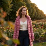 Amelia | Women's Long Puffer Jacket with Hood & Horizontal Quilting
