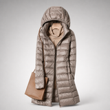 Amelia | Women's Long Puffer Jacket with Hood & Horizontal Quilting