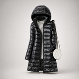 Amelia | Women's Long Puffer Jacket with Hood & Horizontal Quilting