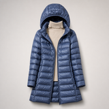 Amelia | Women's Long Puffer Jacket with Hood & Horizontal Quilting