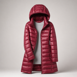 Amelia | Women's Long Puffer Jacket with Hood & Horizontal Quilting