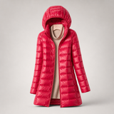 Amelia | Women's Long Puffer Jacket with Hood & Horizontal Quilting