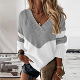 Elara | Women's V-Neck Patchwork Sweater