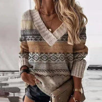 Elara | Women's V-Neck Patchwork Sweater