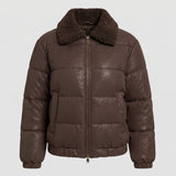 Freya | Quilted Faux-Leather Puffer Jacket with Plush Collar