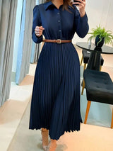 Kaitlyn | Women's Pleated Long Sleeve A-Line Dress