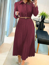 Kaitlyn | Women's Pleated Long Sleeve A-Line Dress