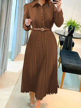 Kaitlyn | Women's Pleated Long Sleeve A-Line Dress