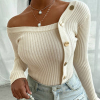 Daisy | Elegant Ribbed Knit Pullover with Cardigan Detail
