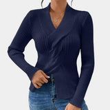 Elena | Ribbed V-Neck Sweater with Twist Front