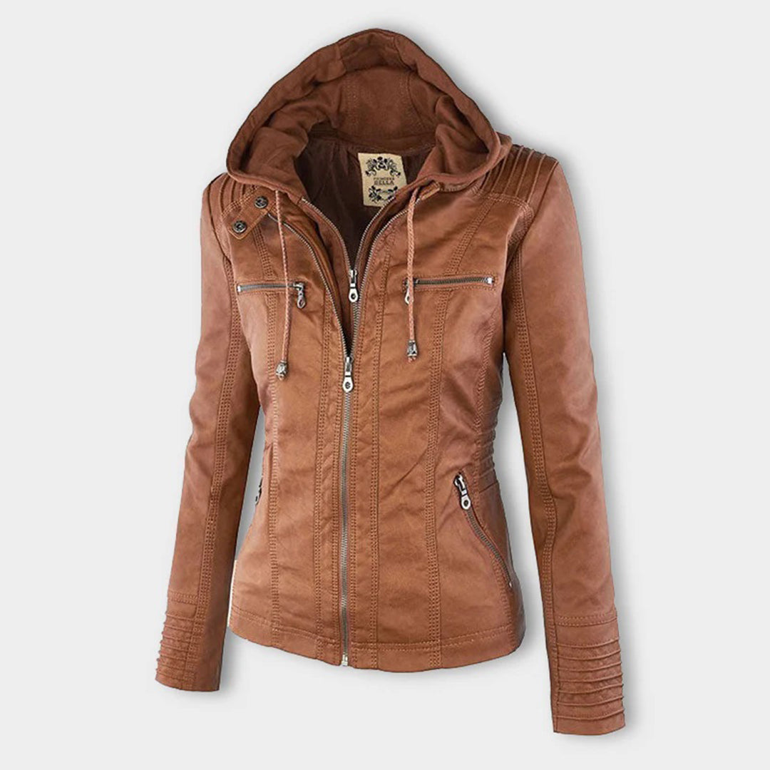 Franci | Stylish Hooded Leather Jacket