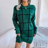 Elara | Loose-Fit Checked Knit Dress with Long Sleeves