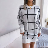 Elara | Loose-Fit Checked Knit Dress with Long Sleeves