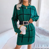 Elara | Loose-Fit Checked Knit Dress with Long Sleeves