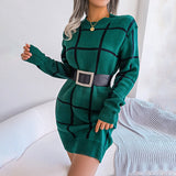 Elara | Loose-Fit Checked Knit Dress with Long Sleeves