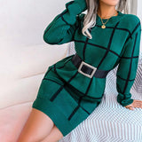 Elara | Loose-Fit Checked Knit Dress with Long Sleeves