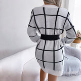 Elara | Loose-Fit Checked Knit Dress with Long Sleeves