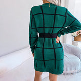 Elara | Loose-Fit Checked Knit Dress with Long Sleeves