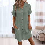 Robyn | White Button-Front Shirt Dress with Pockets