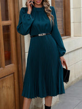Laura | Women's Pleated Maxi Dress with Lantern Sleeves