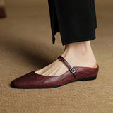 Gabrielle | Women's Leather Mules with Pointed Toe and Mary Jane Strap