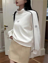 Alina | Sporty Pullover with Contrast Sleeve Stripes