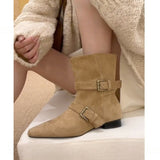 Ruby | Suede Ankle Boots with Double Buckle Straps