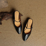 Gabrielle | Women's Leather Mules with Pointed Toe and Mary Jane Strap