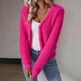 Amarae | Fluffy V-Neck Cardigan with Button Detail