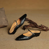 Gabrielle | Women's Leather Mules with Pointed Toe and Mary Jane Strap