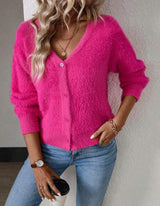 Amarae | Fluffy V-Neck Cardigan with Button Detail