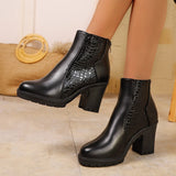 Isla | Women’s Brown Perforated Ankle Boots with Block Heel