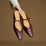 Gabrielle | Women's Leather Mules with Pointed Toe and Mary Jane Strap