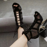 Isabella | Lace-Up Mesh High-Heel Ankle Boots for Women