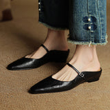 Gabrielle | Women's Leather Mules with Pointed Toe and Mary Jane Strap