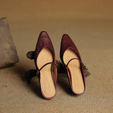 Gabrielle | Women's Leather Mules with Pointed Toe and Mary Jane Strap