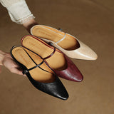 Gabrielle | Women's Leather Mules with Pointed Toe and Mary Jane Strap